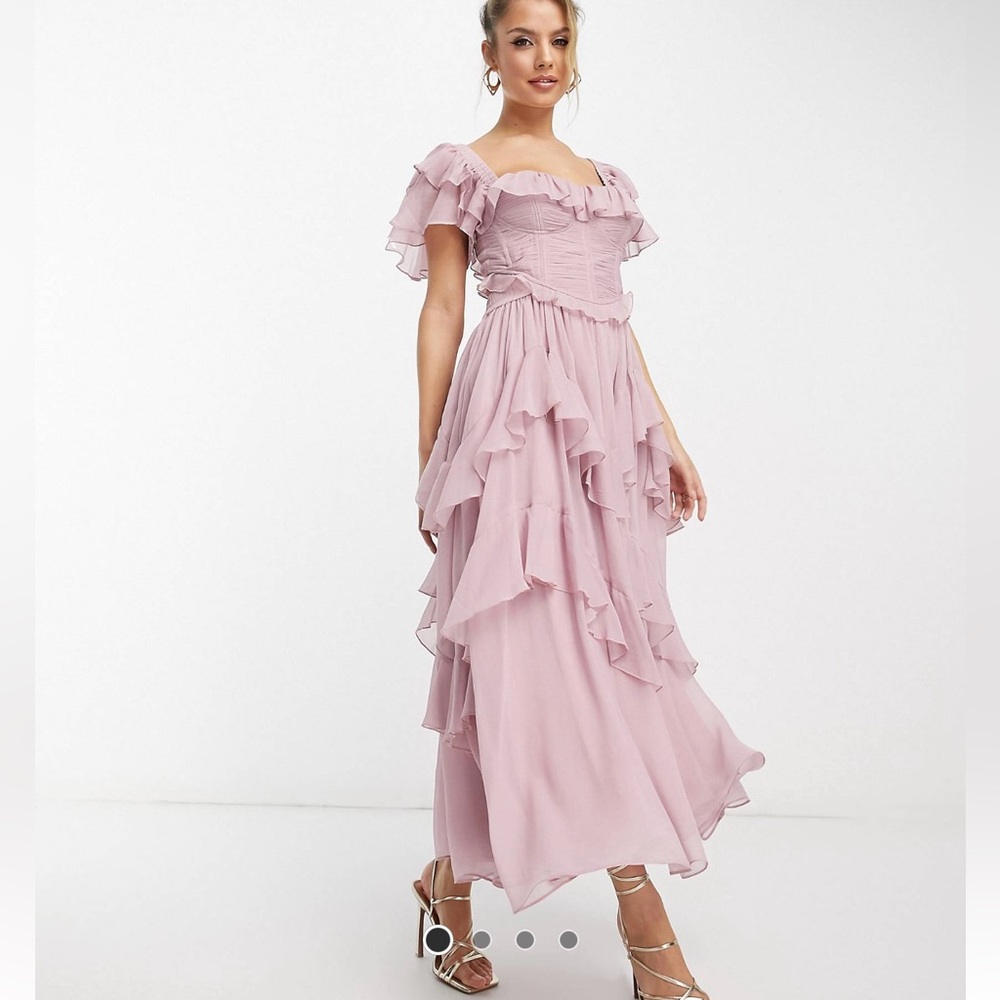 ASOS Flutter Sleeve Ruched Corset Dress